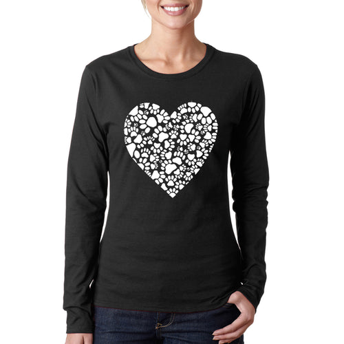 Paw Prints Heart  - Women's Word Art Long Sleeve T-Shirt