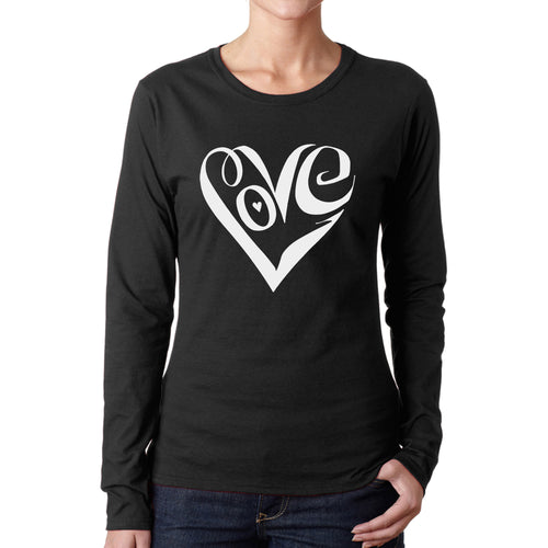 Script Love Heart  - Women's Word Art Long Sleeve T-Shirt