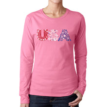 Load image into Gallery viewer, USA Fireworks - Women&#39;s Word Art Long Sleeve T-Shirt