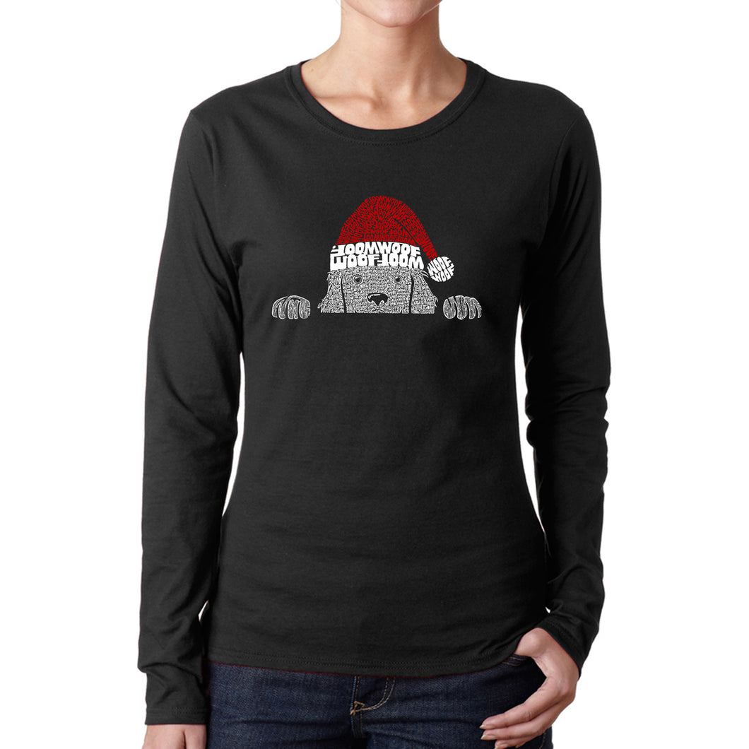 Christmas Peeking Dog - Women's Word Art Long Sleeve T-Shirt