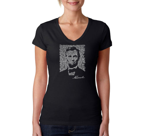 ABRAHAM LINCOLN GETTYSBURG ADDRESS - Women's Word Art V-Neck T-Shirt
