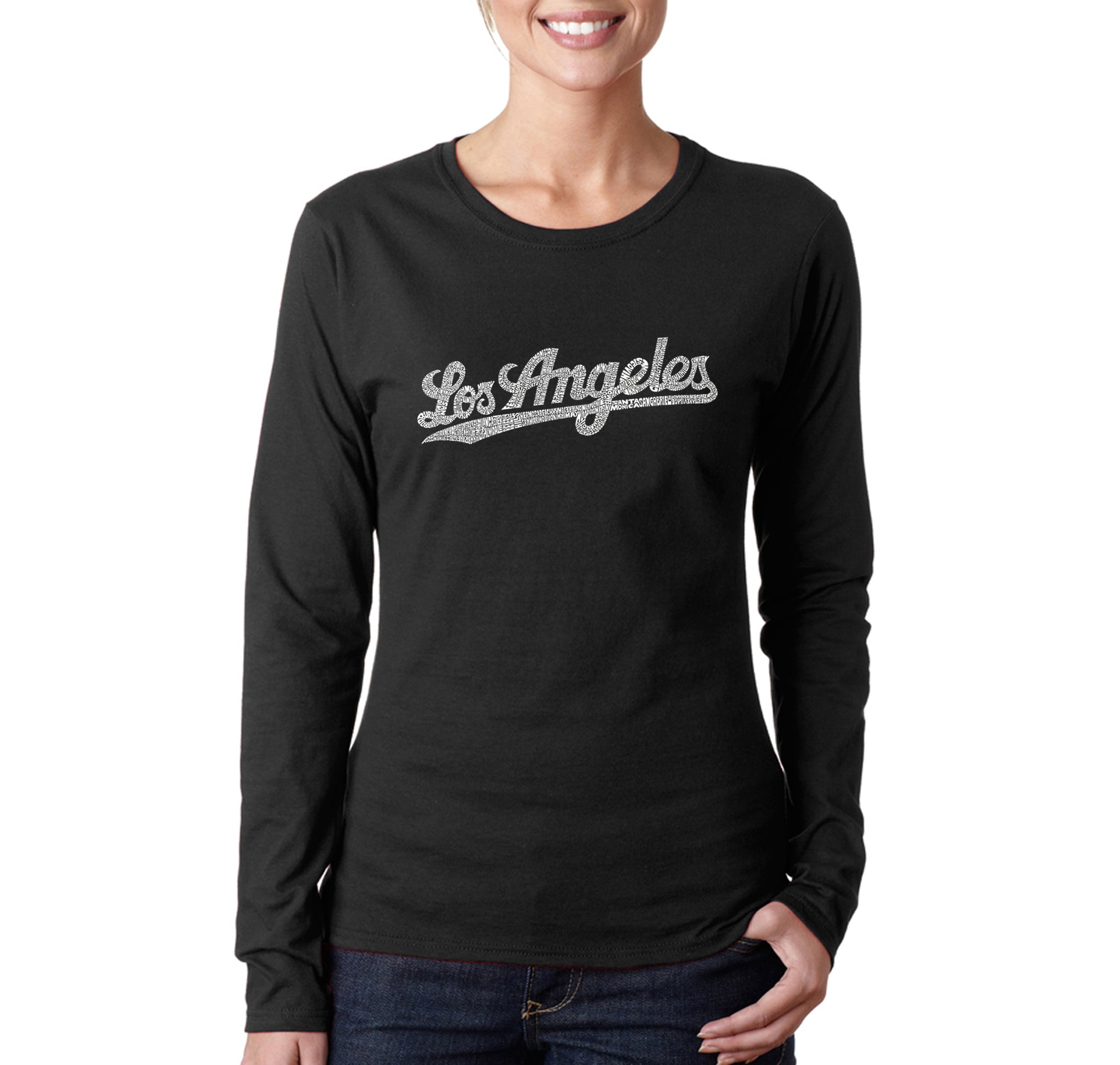 Los Angeles Neighborhoods - Women's Word Art Long Sleeve T-Shirt Large / Black