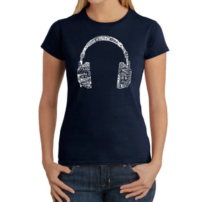Music in Different Languages Headphones - Women's Word Art T-Shirt