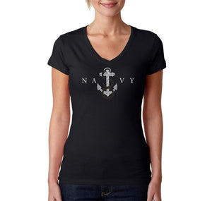 LYRICS TO ANCHORS AWEIGH - Women's Word Art V-Neck T-Shirt