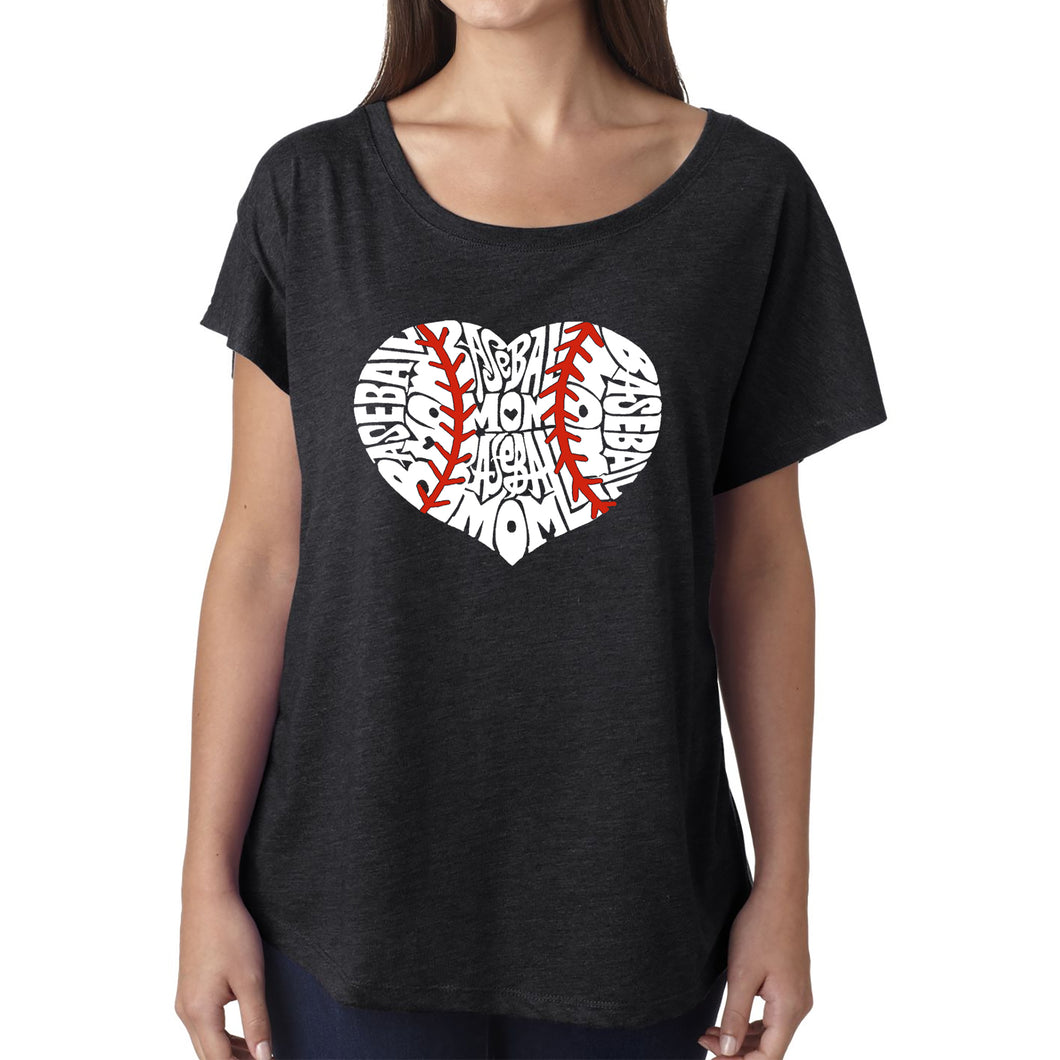 LA Pop Art Women's Dolman Word Art Shirt - Baseball Mom