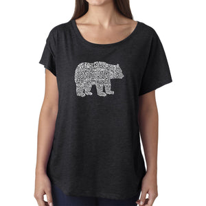 LA Pop Art Women's Dolman Word Art Shirt - Bear Species