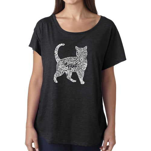 LA Pop Art Women's Dolman Word Art Shirt - Cat