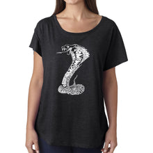 Load image into Gallery viewer, LA Pop Art Women&#39;s Dolman Word Art Shirt - Types of Snakes