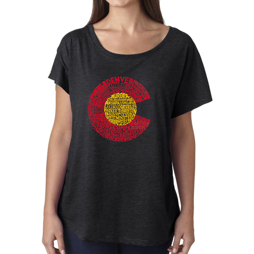 LA Pop Art Women's Dolman Word Art Shirt - Colorado