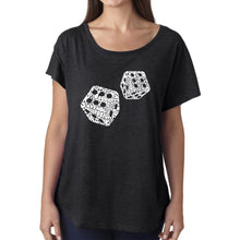 Load image into Gallery viewer, LA Pop Art Women&#39;s Dolman Word Art Shirt - DIFFERENT ROLLS THROWN IN THE GAME OF CRAPS
