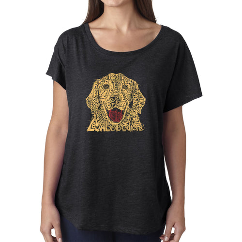 LA Pop Art Women's Dolman Word Art Shirt - Dog
