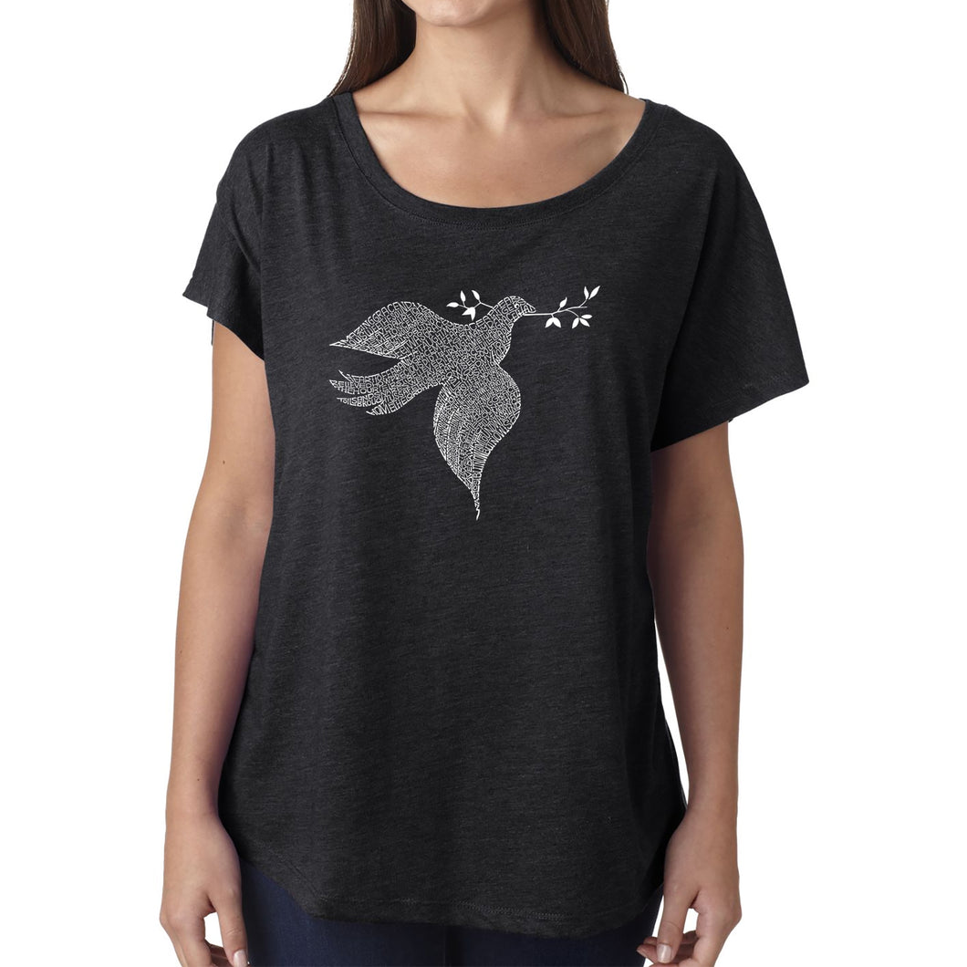 LA Pop Art Women's Dolman Word Art Shirt - Dove