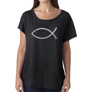 LA Pop Art Women's Dolman Word Art Shirt - JESUS FISH