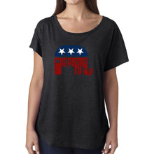 Load image into Gallery viewer, LA Pop Art Women&#39;s Dolman Word Art Shirt - REPUBLICAN - GRAND OLD PARTY