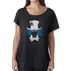 LA Pop Art Women's Dolman Word Art Shirt - The Mad Hatter