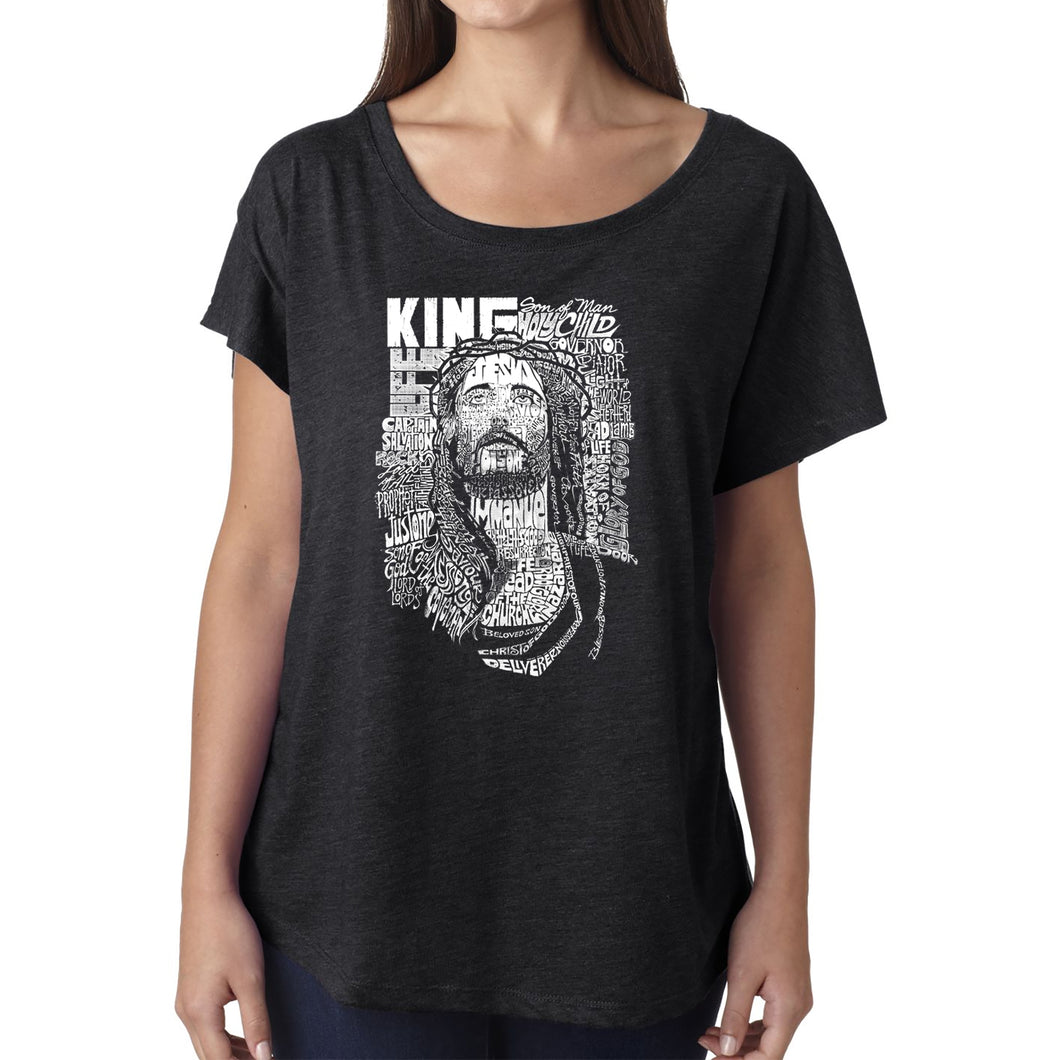 LA Pop Art Women's Dolman Word Art Shirt - JESUS