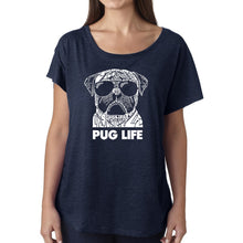 Load image into Gallery viewer, LA Pop Art Women&#39;s Dolman Cut Word Art Shirt - Pug Life