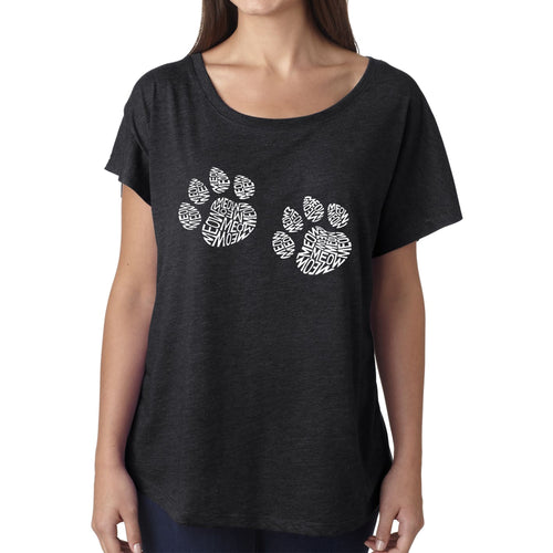 LA Pop Art Women's Dolman Word Art Shirt - Meow Cat Prints