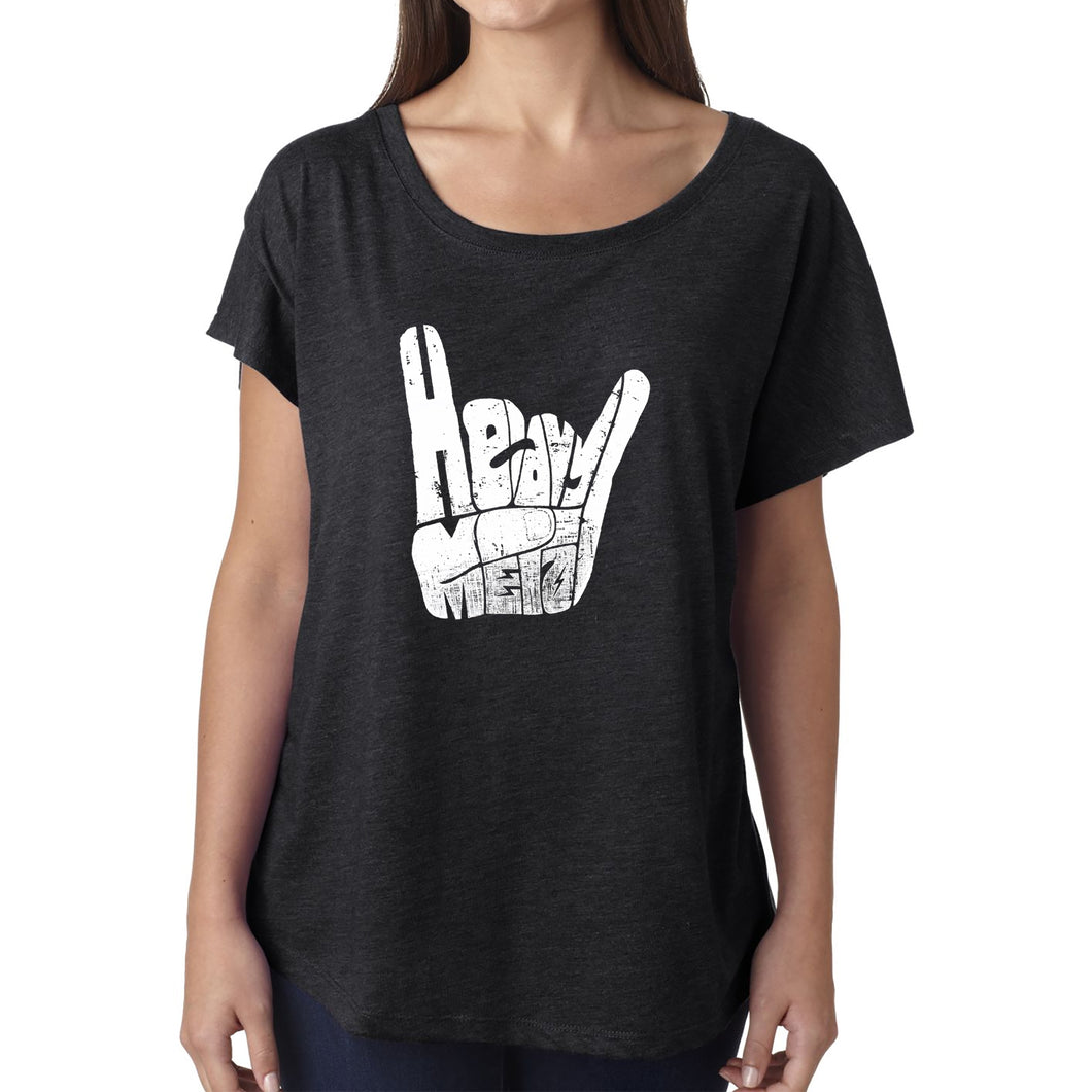 LA Pop Art Women's Dolman Word Art Shirt - Heavy Metal