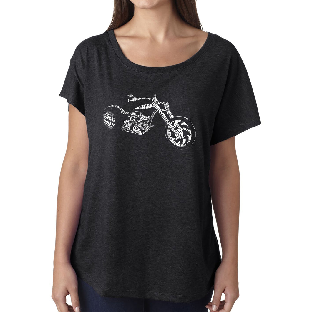 LA Pop Art Women's Dolman Word Art Shirt - MOTORCYCLE