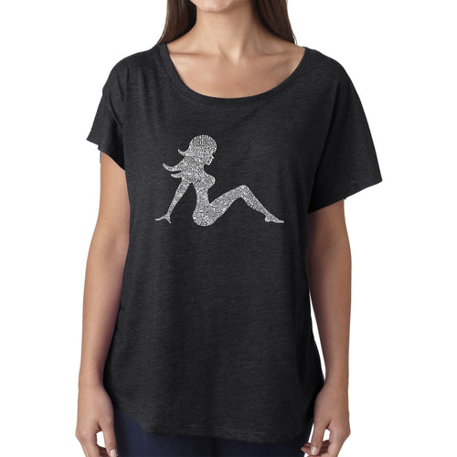 LA Pop Art Women's Dolman Word Art Shirt - MUDFLAP GIRL