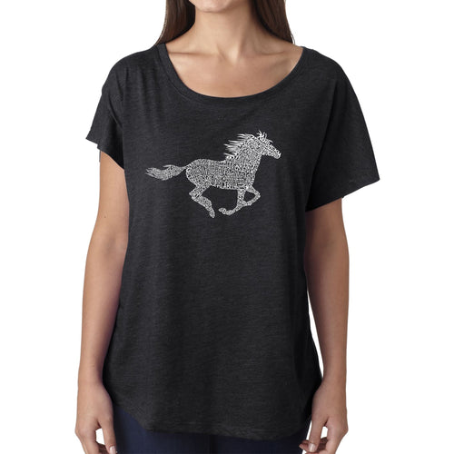 LA Pop Art Women's Dolman Word Art Shirt - Horse Breeds