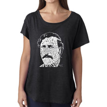 Load image into Gallery viewer, LA Pop Art Women&#39;s Loose Fit Dolman Cut Word Art Shirt - Pablo Escobar