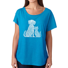 Load image into Gallery viewer, LA Pop Art Women&#39;s Loose Fit Dolman Cut Word Art Shirt - Dogs and Cats