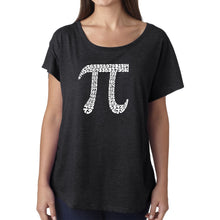 Load image into Gallery viewer, LA Pop Art Women&#39;s Dolman Word Art Shirt - THE FIRST 100 DIGITS OF PI