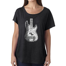 Load image into Gallery viewer, LA Pop Art Women&#39;s Loose Fit Dolman Cut Word Art Shirt - Bass Guitar