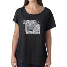 Load image into Gallery viewer, LA Pop Art Women&#39;s Dolman Word Art Shirt - Pug Face