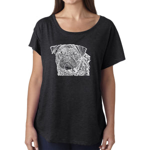 LA Pop Art Women's Dolman Word Art Shirt - Pug Face