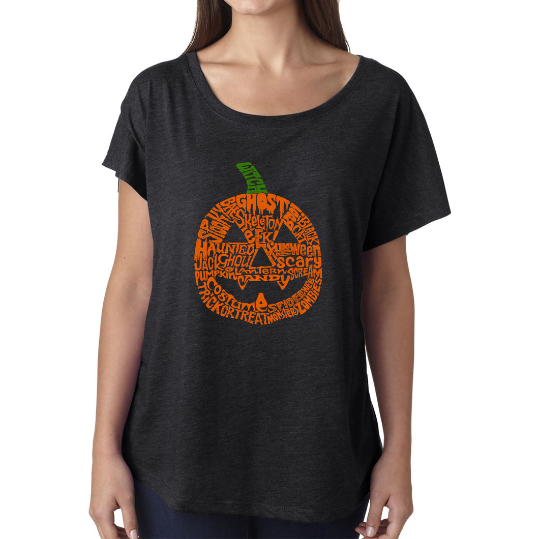 LA Pop Art Women's Dolman Word Art Shirt - Pumpkin