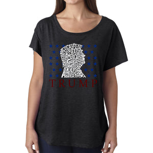 LA Pop Art Women's Dolman Cut Word Art Shirt - Keep America Great