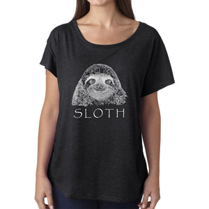 LA Pop Art Women's Dolman Word Art Shirt - Sloth