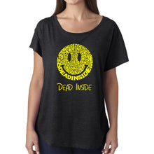 Load image into Gallery viewer, LA Pop Art Women&#39;s Dolman Cut Word Art Shirt - Dead Inside Smile