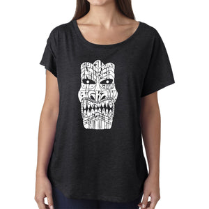 LA Pop Art Women's Dolman Word Art Shirt - TIKI - BIG KAHUNA