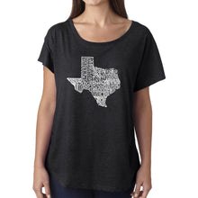 Load image into Gallery viewer, LA Pop Art Women&#39;s Dolman Word Art Shirt - The Great State of Texas