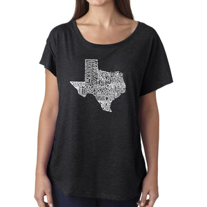 LA Pop Art Women's Dolman Word Art Shirt - The Great State of Texas