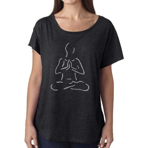LA Pop Art Women's Dolman Word Art Shirt - POPULAR YOGA POSES
