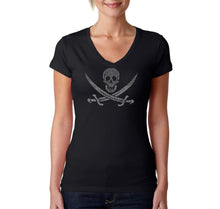 Load image into Gallery viewer, LYRICS TO A LEGENDARY PIRATE SONG - Women&#39;s Word Art V-Neck T-Shirt