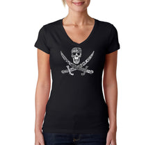 Load image into Gallery viewer, PIRATE CAPTAINS, SHIPS AND IMAGERY - Women&#39;s Word Art V-Neck T-Shirt