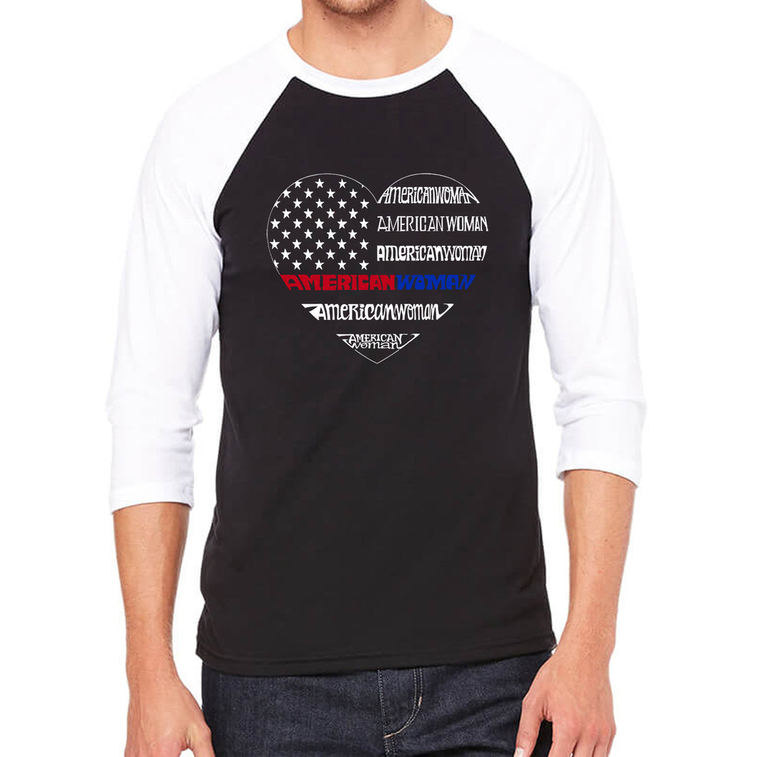 American Woman  - Men's Raglan Baseball Word Art T-Shirt