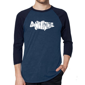 Bass Gone Fishing - Men's Raglan Baseball Word Art T-Shirt
