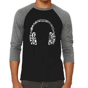 Music Note Headphones - Men's Raglan Baseball Word Art T-Shirt