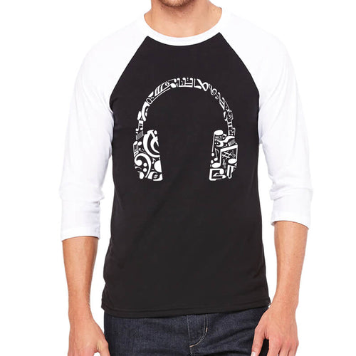 Music Note Headphones - Men's Raglan Baseball Word Art T-Shirt