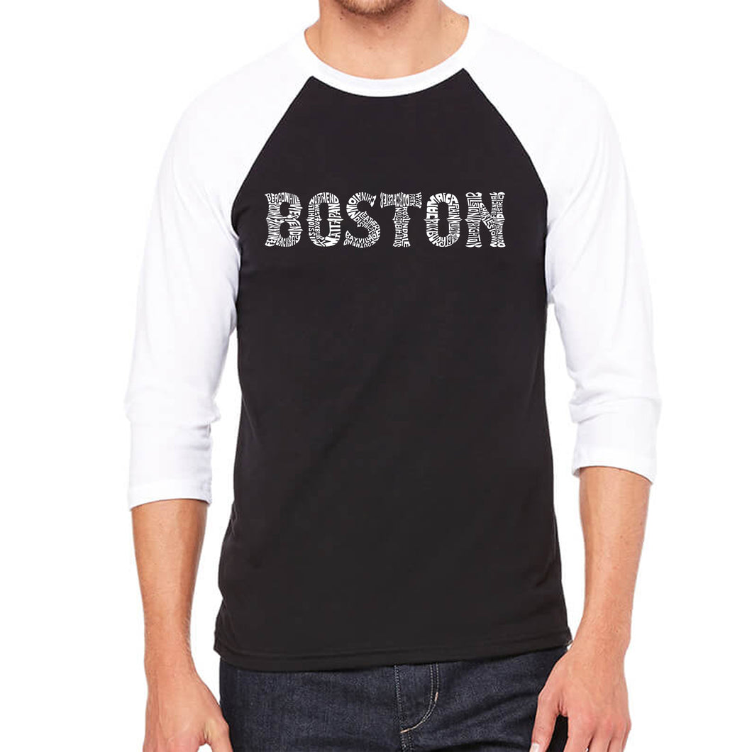 BOSTON NEIGHBORHOODS - Men's Raglan Baseball Word Art T-Shirt