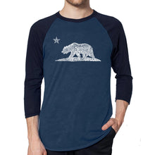 Load image into Gallery viewer, California Bear - Men&#39;s Raglan Baseball Word Art T-Shirt