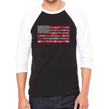 Load image into Gallery viewer, Men&#39;s Raglan Baseball Word Art T-shirt - Fireworks American Flag