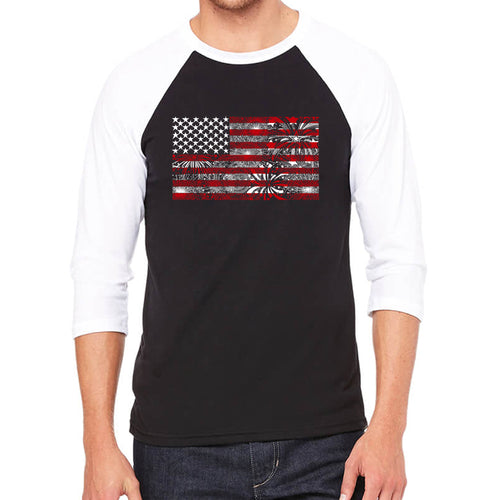 Men's Raglan Baseball Word Art T-shirt - Fireworks American Flag